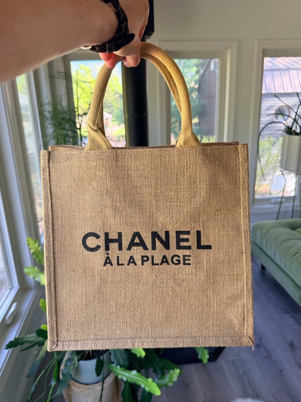 Chanel À La Plage Natural Jute Tote w Black Branding NEW in SESLED Plastic Bag